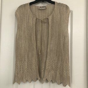 St John vintage womens tie front sleeveless sweater vest cardigan tan